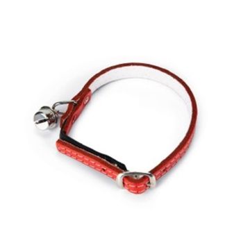 Beeztees Leather Cat Collar with Bell - Red