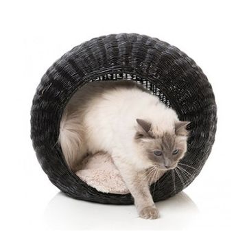 FuzzYard Java Cat Pod Black Ratten with Cream Cushion
