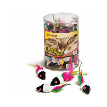 GimCat Tube Mice With Feathers Cat Toy - Assorted Colors - 100 pcs