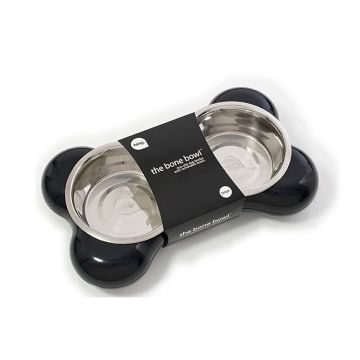 Hing The Bone Design Feeding Bowl for Dog - Small - Black