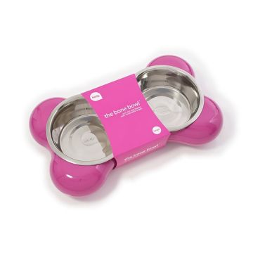 Hing The Bone Design Feeding Bowl for Dog - Small - Pink