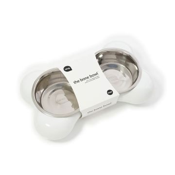 Hing The Bone Design Feeding Bowl for Dog - Small - White