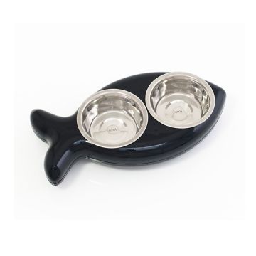 Hing The Fish Design Cat Feeding Bowl - Black