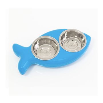 Hing The Fish Design Cat Feeding Bowl - Blue