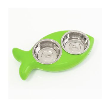 Hing The Fish Design Cat Feeding Bowl - Green