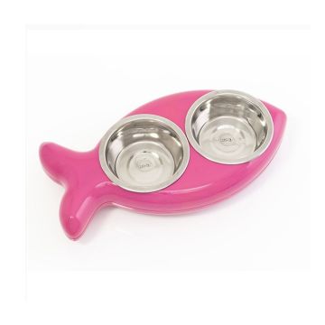 Hing The Fish Design Cat Feeding Bowl - Pink