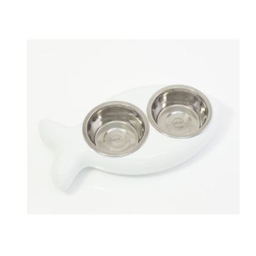 Hing The Fish Design Cat Feeding Bowl - White