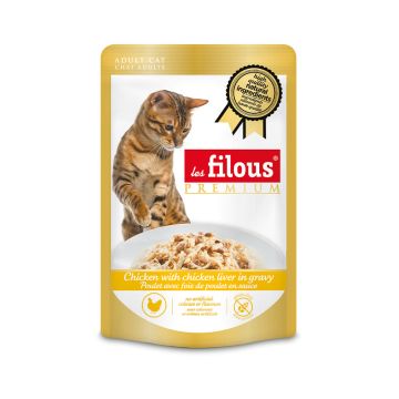 Les Filous Chicken With Chicken Liver In Gravy Cat Food Pouch - 80 g