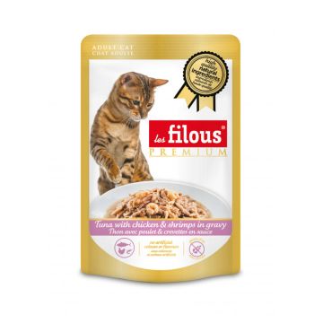 Les Filous Tuna with Chicken and Shrimps in Gravy Cat Food Pouch - 80 g