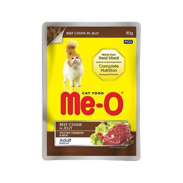 Me-O Beef Chunk in Jelly Adult Cat Food Pouch - 80 g