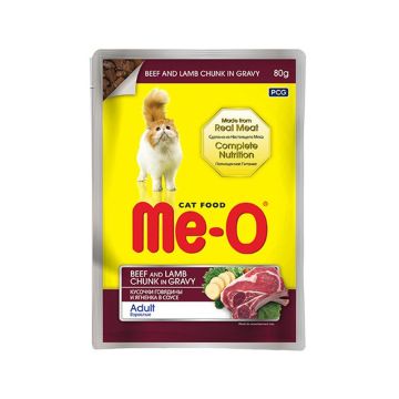 Me-O Beef Chunk with Lamb in Gravy Adult Cat Food Pouch - 80 g