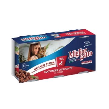 Miglior Chunks with Beef Wet Cat Food, 405 g x 3 pcs