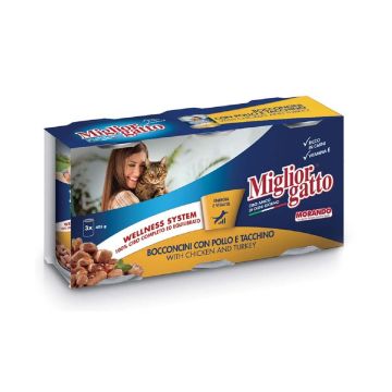 Miglior Chunks with Chicken & Turkey Wet Cat Food, 3 x 405g Multipack