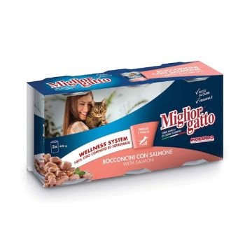Miglior Chunks with Salmon Wet Cat Food, 3 x 405g Multipack
