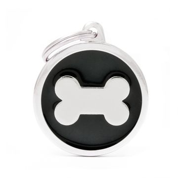 MyFamily Classic Big Black Circle Bone Dog ID Tag