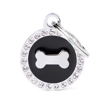 MyFamily Glam Black Circle Bone Dog ID Tag