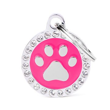 MyFamily Glam Paw with Rhinestones Pet ID Tag - Fuchsia