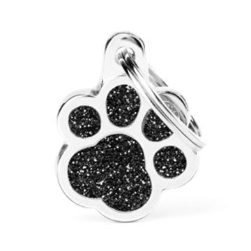 MyFamily Shine Big Paw Glitter Pet ID Tag - Small - Black