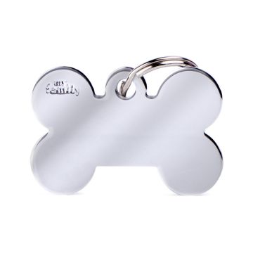 MyFamily Basic Collection Big Bone in Chrome Plated Brass Pet ID Tag