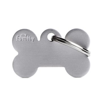 MyFamily Basic Collection Bone in Aluminum Pet ID Tag - Small - Grey