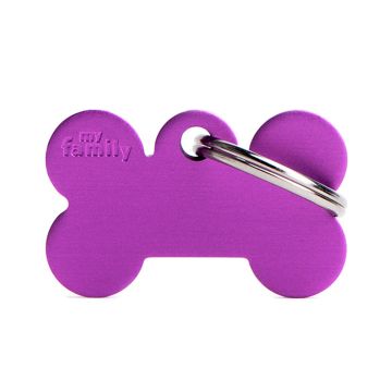 MyFamily Basic Collection Bone in Aluminum Pet ID Tag - Small - Purple