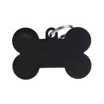 MyFamily Basic Collection Bone in Aluminum Pet ID Tag - XLarge - Black