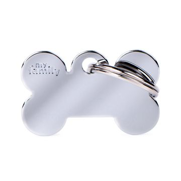 MyFamily Basic Collection Bone in Chrome Plated Brass Pet ID Tag - Small