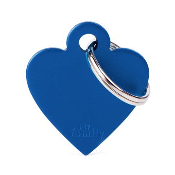 MyFamily Basic Collection Small Heart in Aluminum Pet ID Tag - Blue