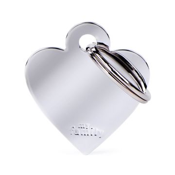 MyFamily Basic Collection Small Heart in Chrome Plated Brass Pet ID Tag