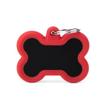 MyFamily Black Bone Aluminum Red Rubber Pet ID Tag