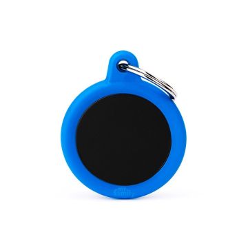 MyFamily Black Round Aluminum Blue Rubber Pet ID Tag