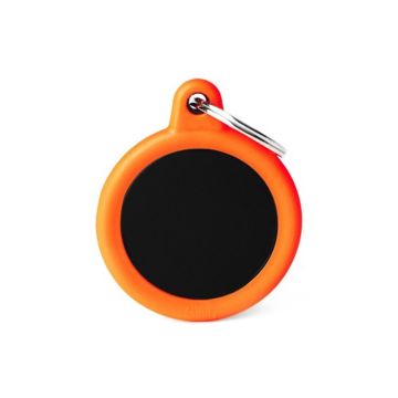 MyFamily Black Round Aluminum Orange Rubber Pet ID Tag