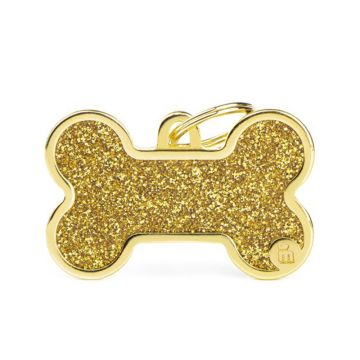 MyFamily Shine Big Gold Glitter Bone Pet ID Tag - XLarge