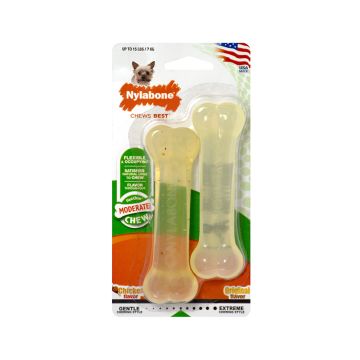 Nylabone Flexi Chew 1 Chicken and 1 Original Twin Pack Petite Chew Toy