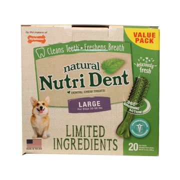 Nylabone Natural Nutri Dent Dental Chew Treats for Large Dogs - 20Ct