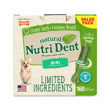 Nylabone Natural Nutri Dent Dental Chew Treats for Mini Dogs - 160 Ct