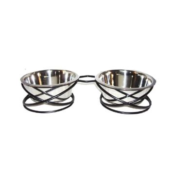 Raintech Wrought Iron Designer Wobble Frames Two Stainless steel Bowls