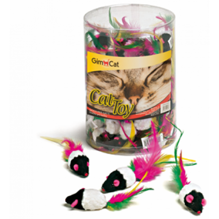GimCat Tube Mice With Feathers Cat Toy Assorted