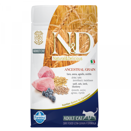 Farmina N&D Ancestral Grain Lamb & Blueberry Adult Cat Food, 1.5Kg